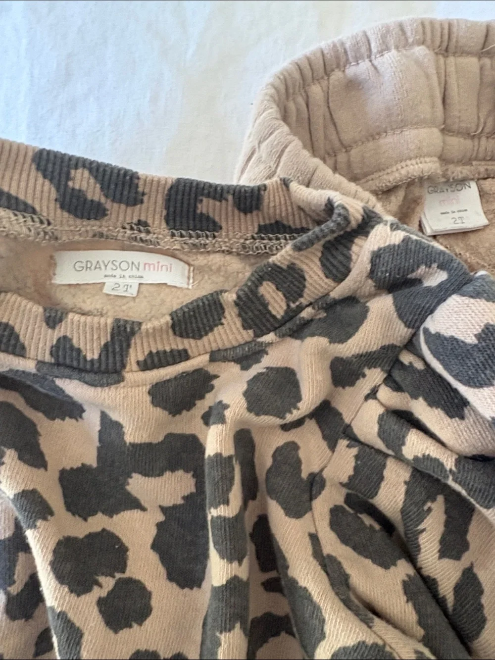 Grayson Mini Leopard Print Two-Piece Sweatshirt & Jogger Set - Tan & Black